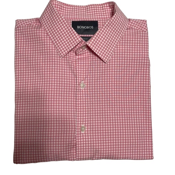 Bonobos Men's Checkered Pink Button Down Size Medium Slim Fit - Picture 4 of 4